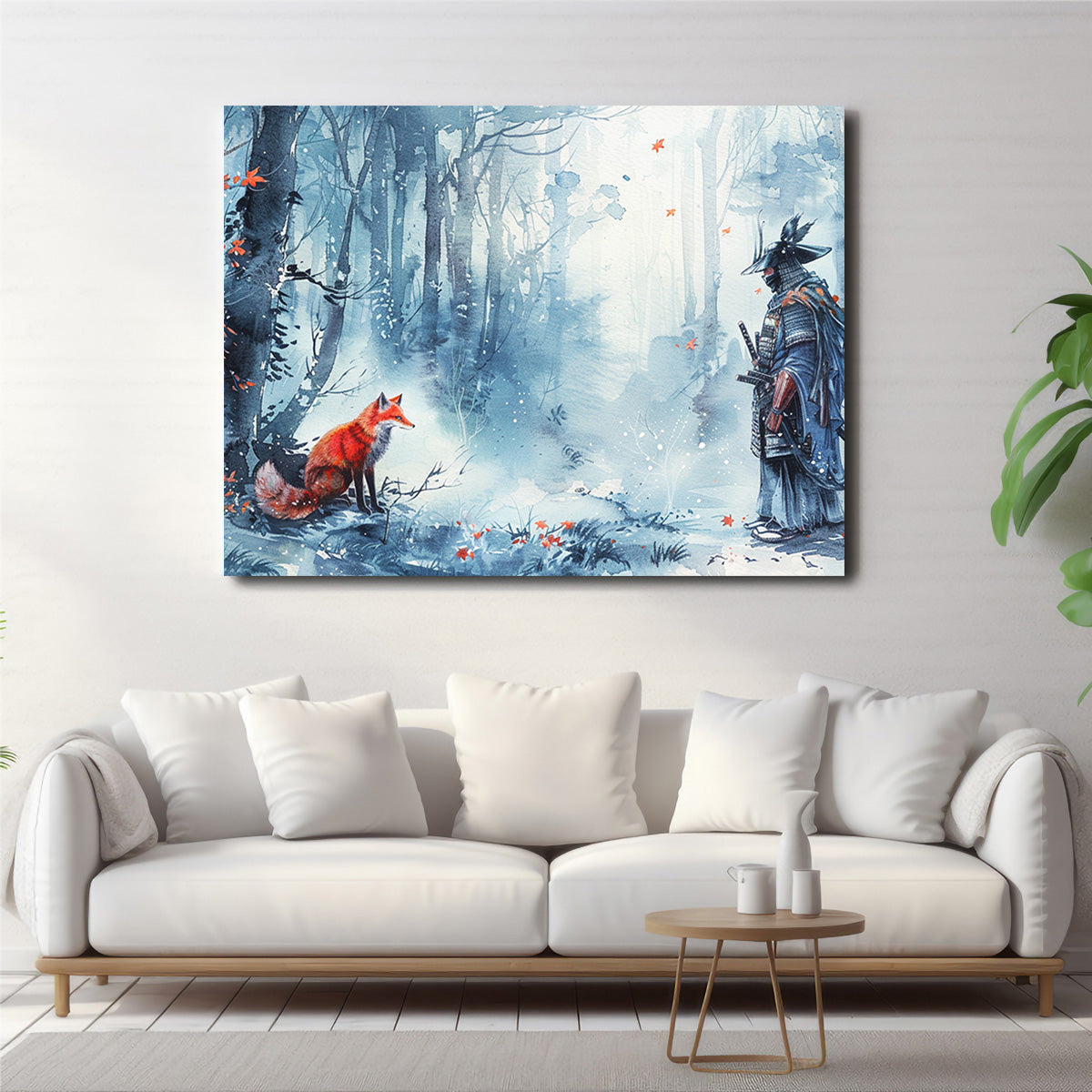 Japanese Samurai and Red Fox Wall Art