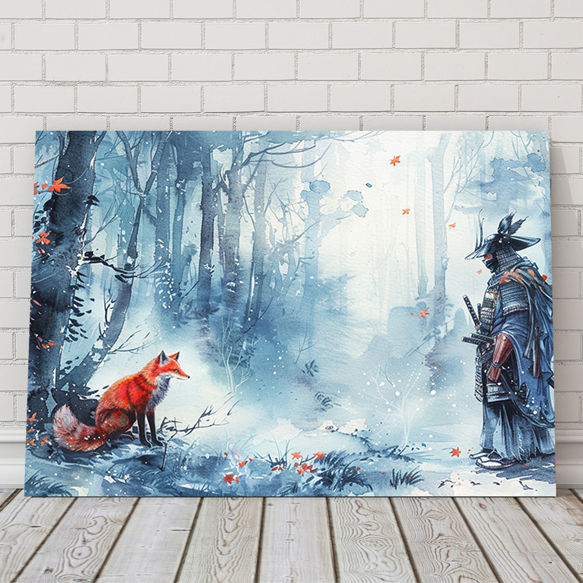 Japanese Samurai and Red Fox Wall Art