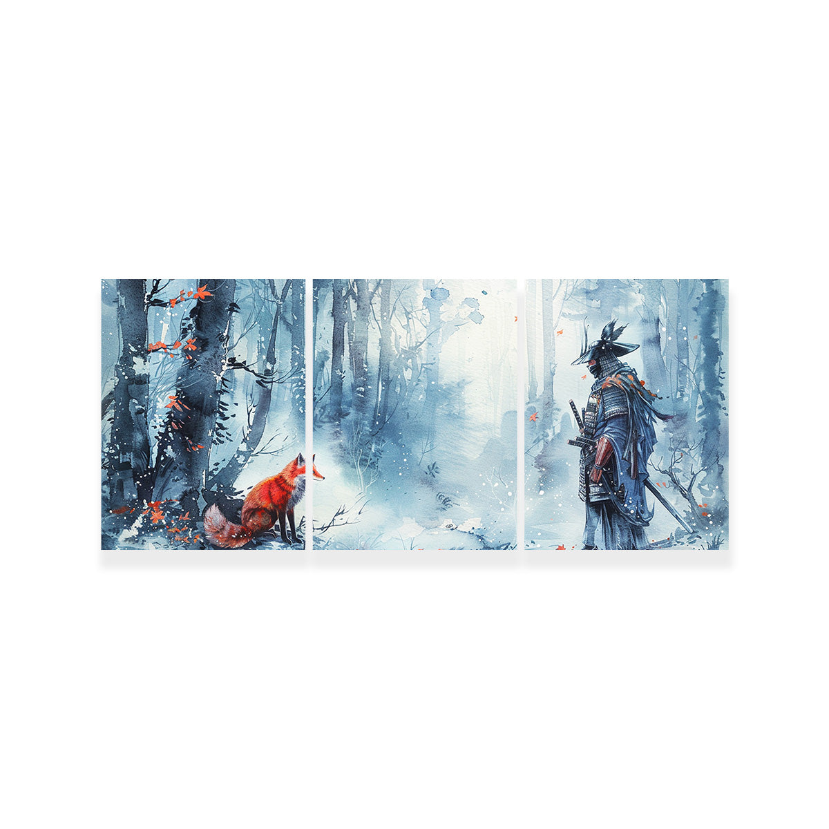 Japanese Samurai and Red Fox Wall Art