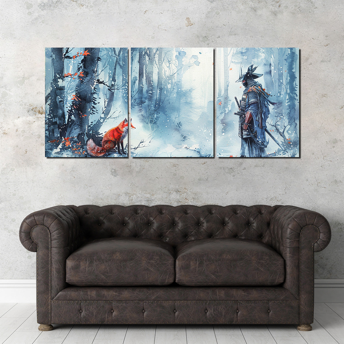 Japanese Samurai and Red Fox Wall Art