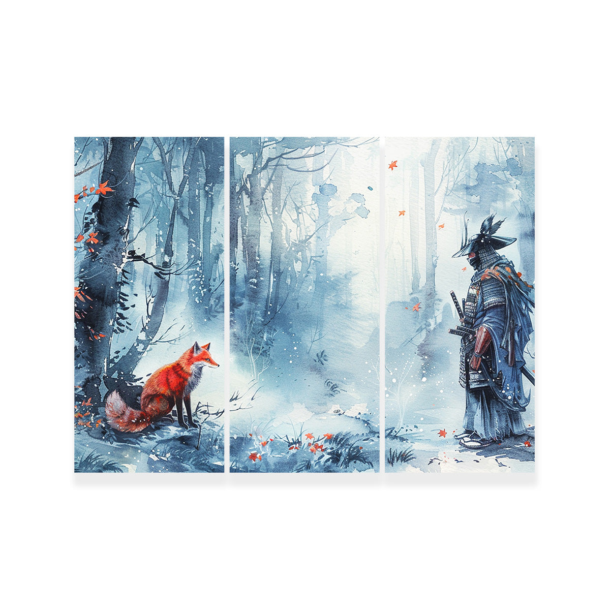 Japanese Samurai and Red Fox Wall Art