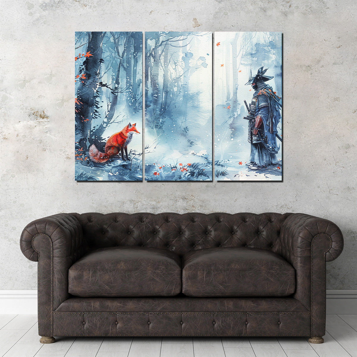 Japanese Samurai and Red Fox Wall Art