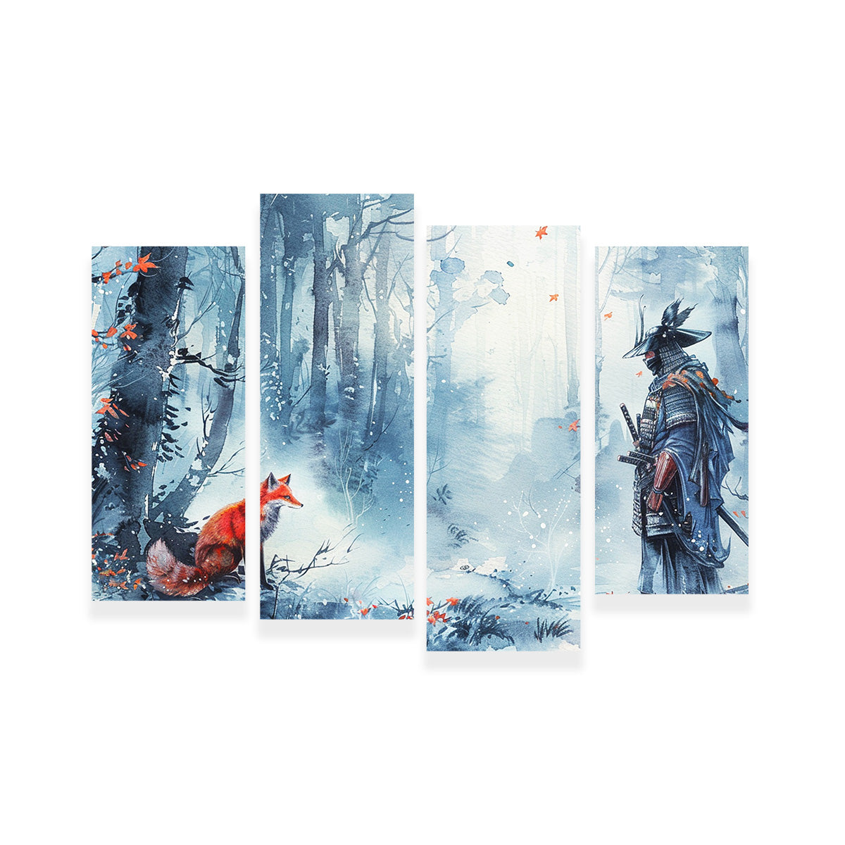 Japanese Samurai and Red Fox Wall Art