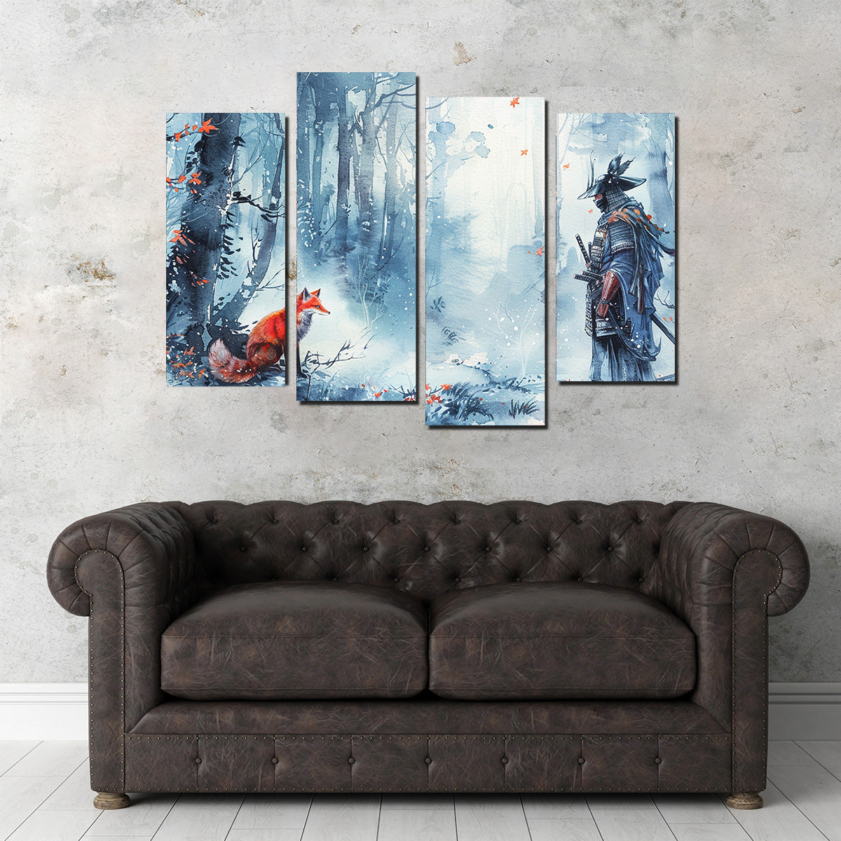 Japanese Samurai and Red Fox Wall Art