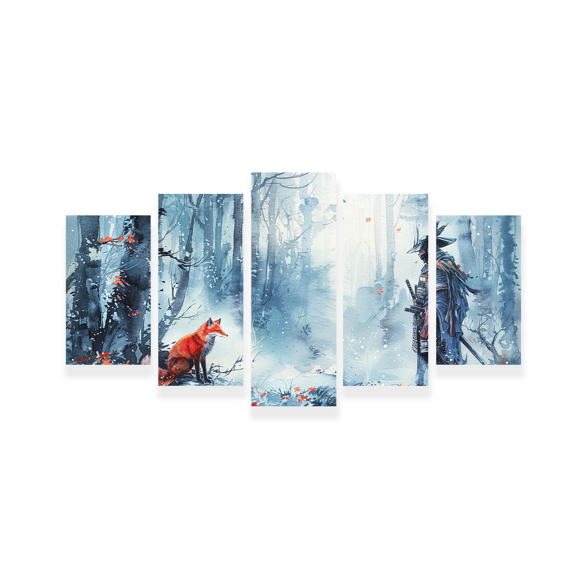Japanese Samurai and Red Fox Wall Art