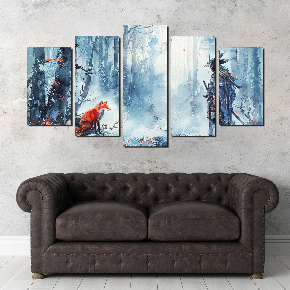 Japanese Samurai and Red Fox Wall Art