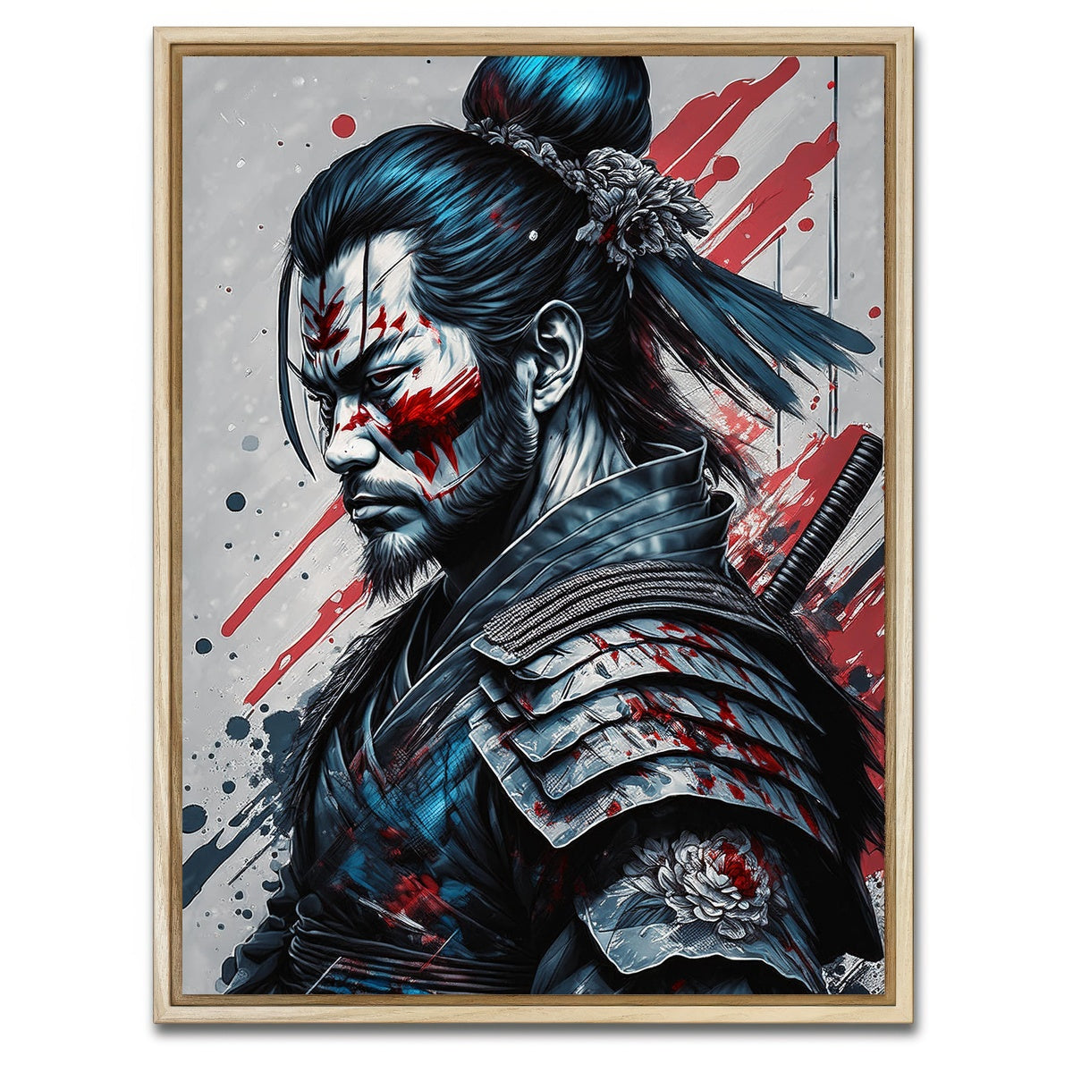 AUTO-MOCKUP WHITE | Japanese Samurai Warrior Portrait | 1 Piece | Natural Framed Canvas | group=3x4