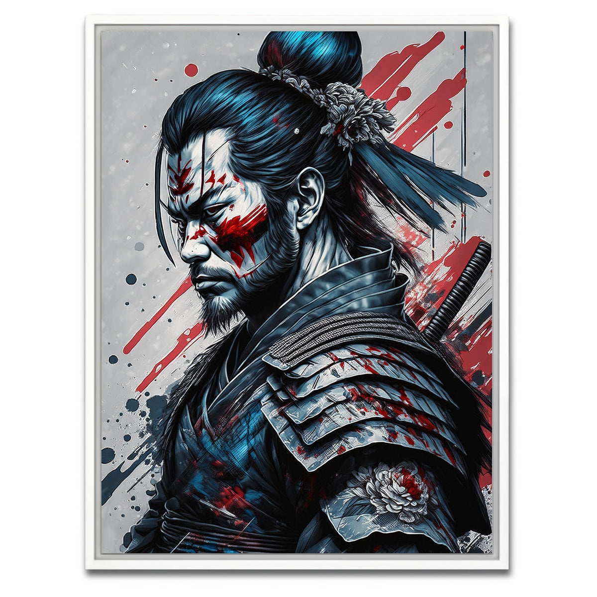 AUTO-MOCKUP WHITE | Japanese Samurai Warrior Portrait | 1 Piece | White Framed Canvas | group=3x4