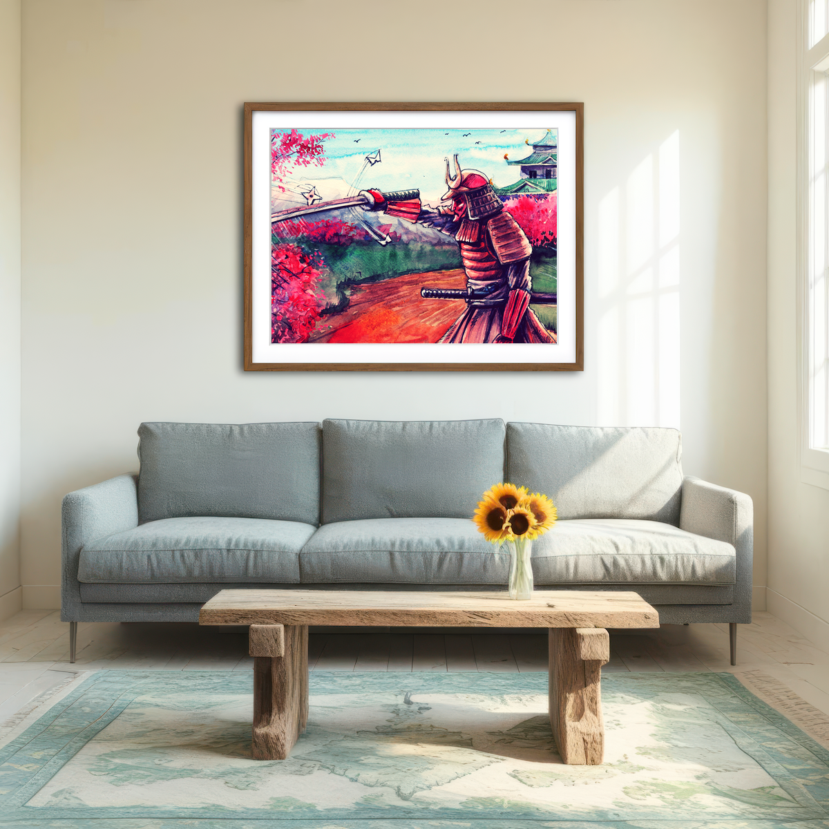 AUTO-MOCKUP ROOM | Japanese Samurai Watercolor Wall Art