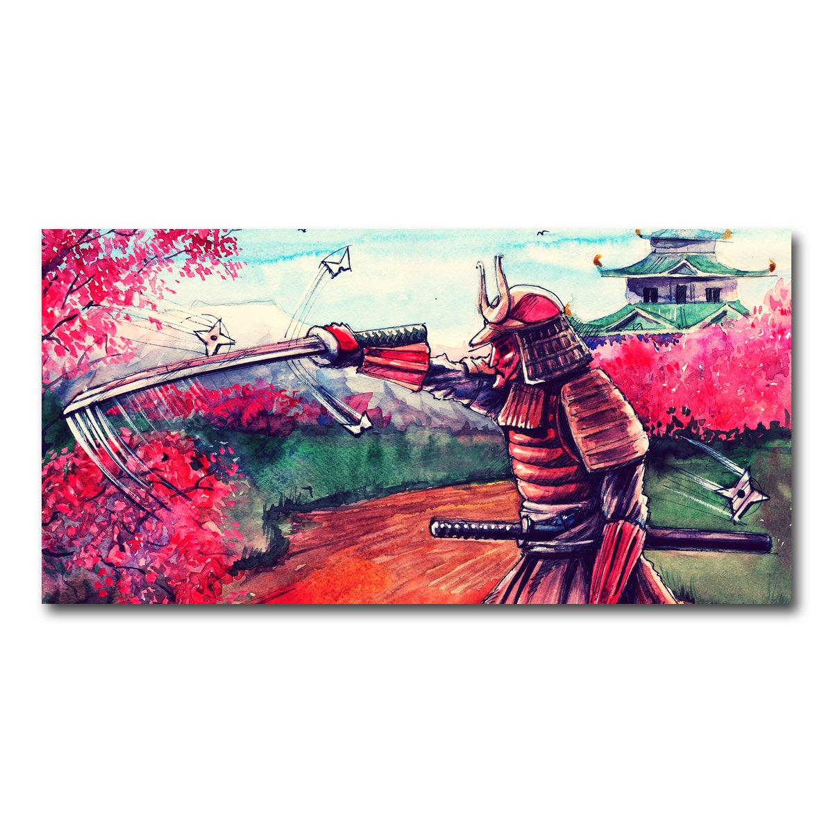 AUTO-MOCKUP WHITE | Japanese Samurai Watercolor | 1 Piece | Gallery Wrap Canvas | group=2x1