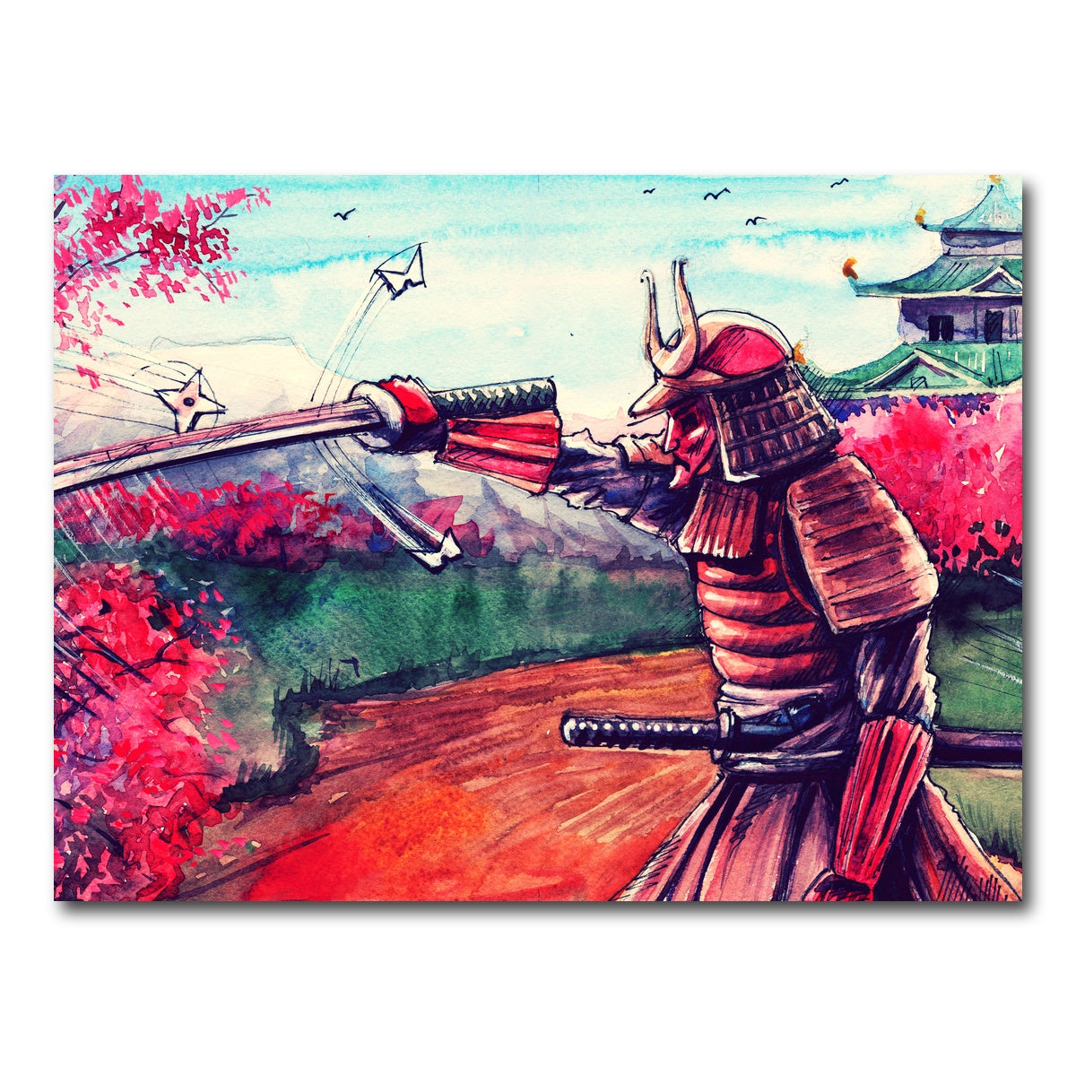 AUTO-MOCKUP WHITE | Japanese Samurai Watercolor | 1 Piece | Gallery Wrap Canvas | group=4x3