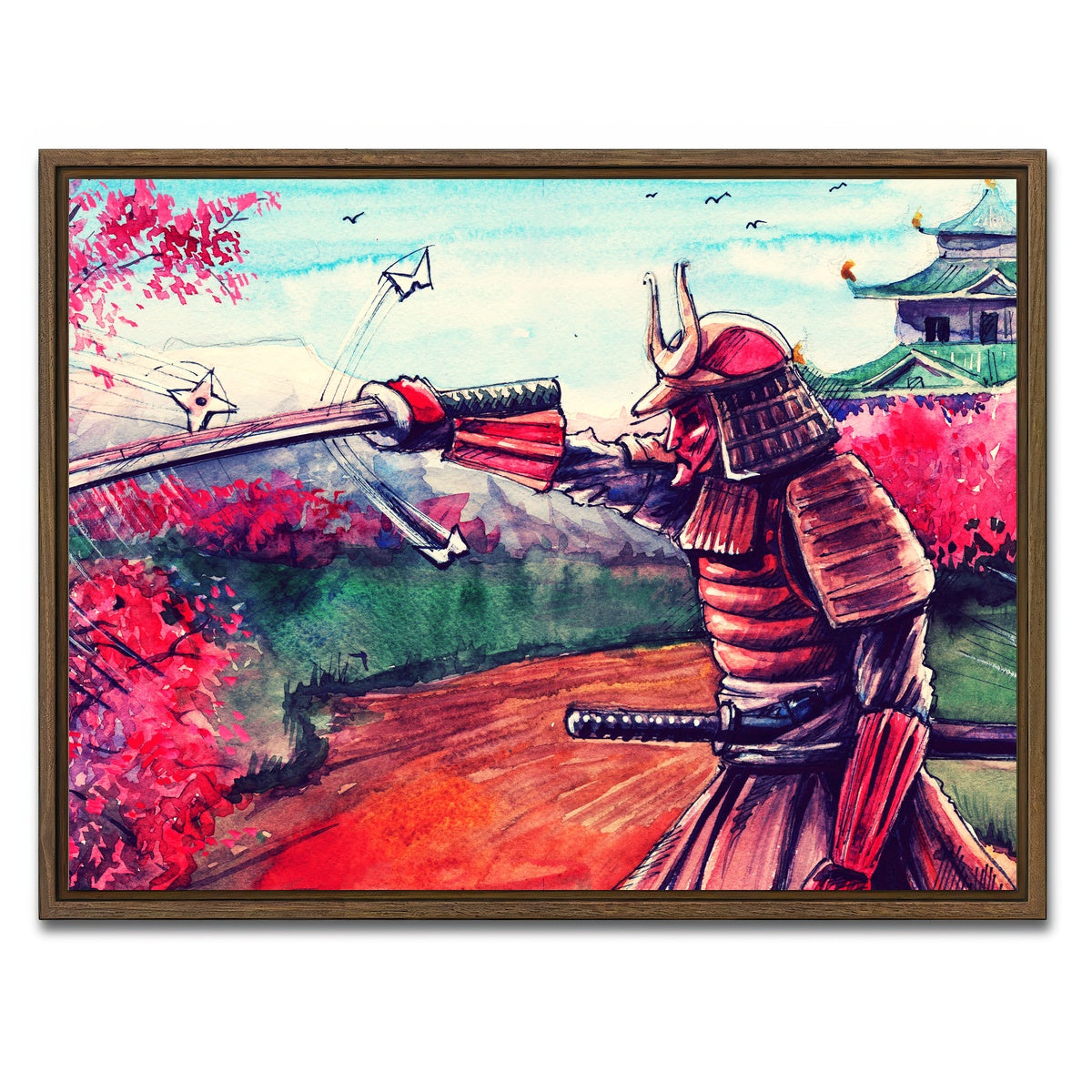 AUTO-MOCKUP WHITE | Japanese Samurai Watercolor | 1 Piece | Walnut Framed Canvas | group=4x3