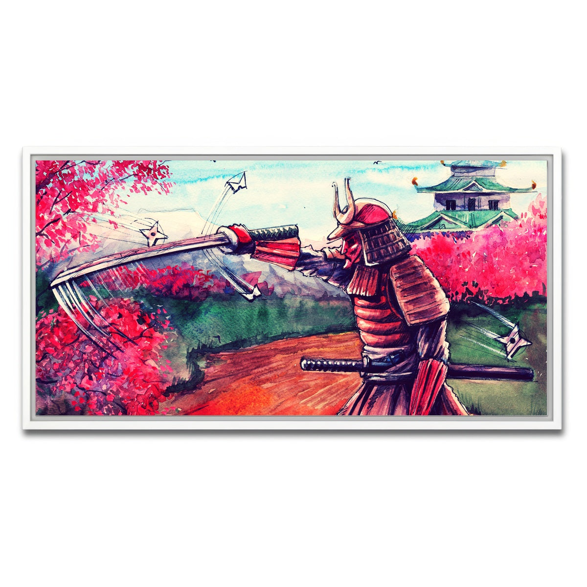 AUTO-MOCKUP WHITE | Japanese Samurai Watercolor | 1 Piece | White Framed Canvas | group=2x1