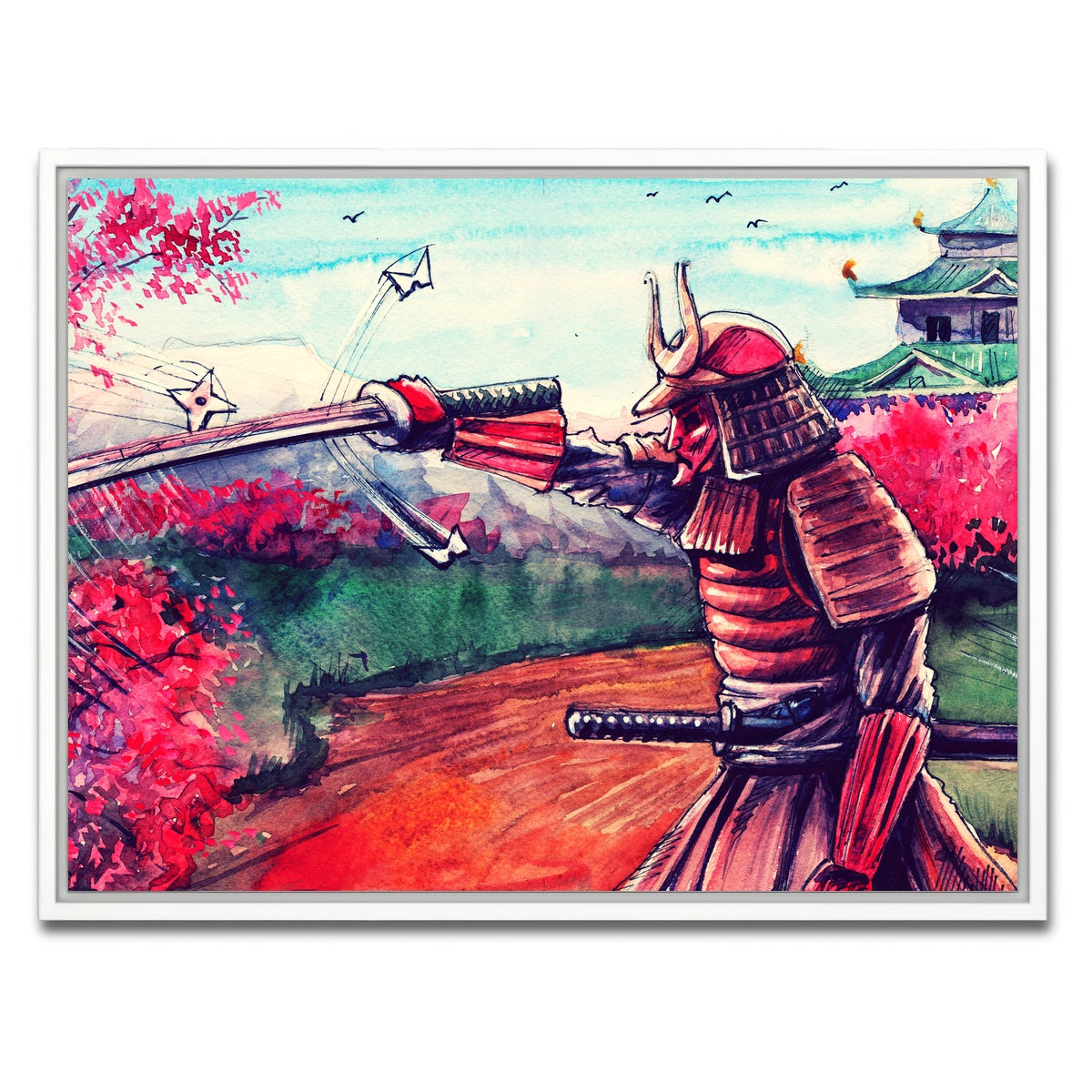 AUTO-MOCKUP WHITE | Japanese Samurai Watercolor | 1 Piece | White Framed Canvas | group=4x3