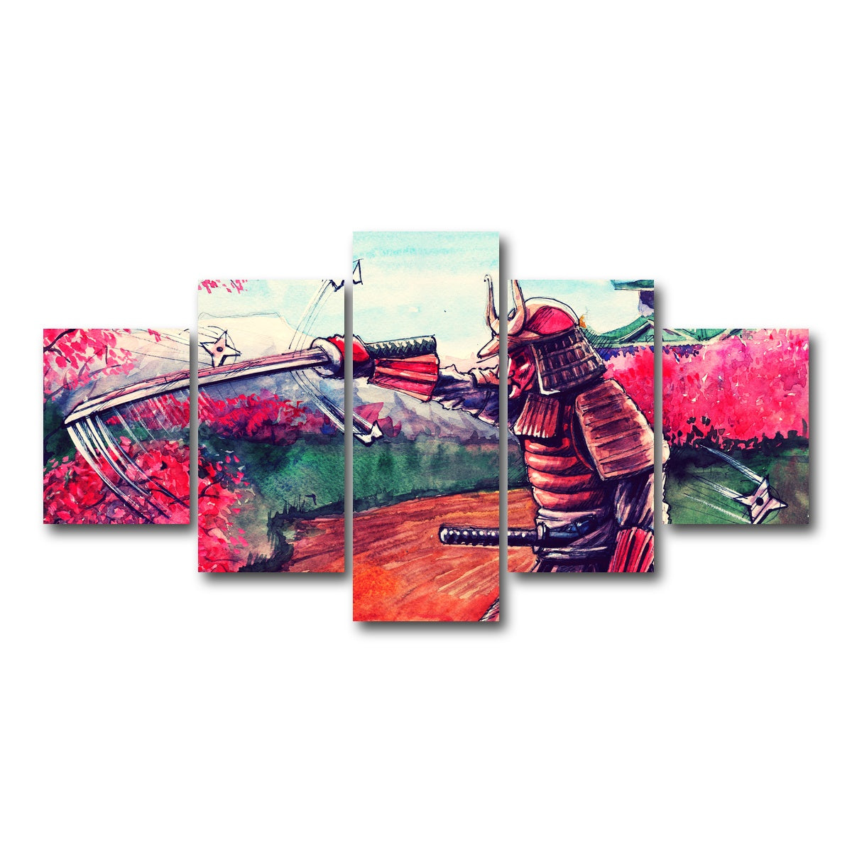 AUTO-MOCKUP WHITE | Japanese Samurai Watercolor | 5 Piece | Gallery Wrap Canvas | group=5_short