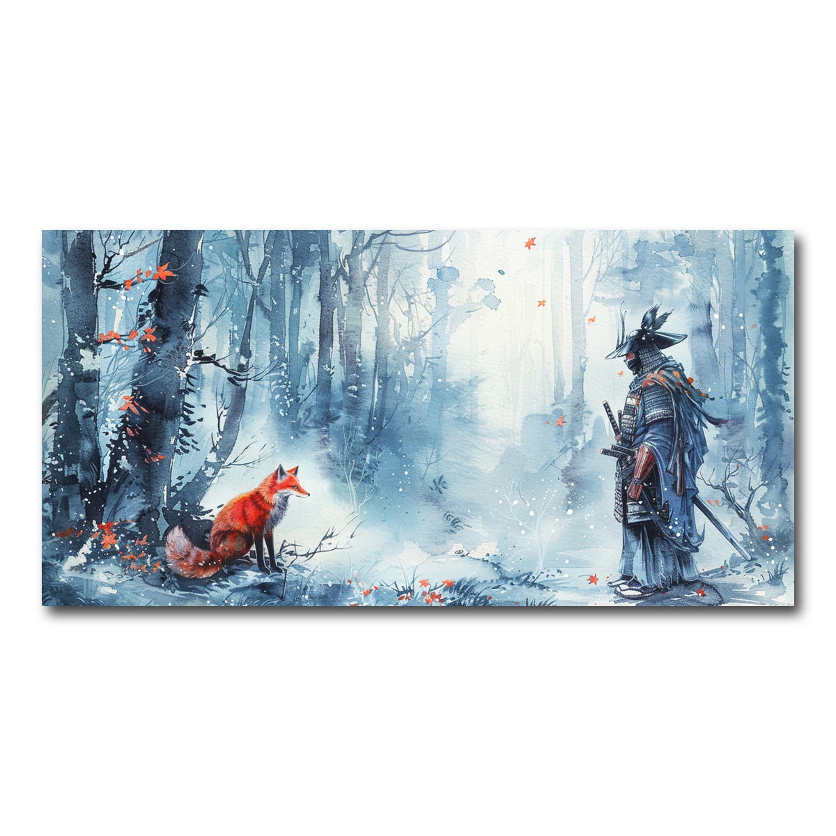 AUTO-MOCKUP WHITE | Japanese Samurai and red fox | 1 Piece | Gallery Wrap Canvas | group=2x1