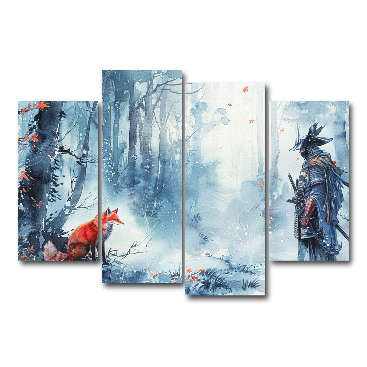 AUTO-MOCKUP WHITE | Japanese Samurai and red fox | 4 Piece | Gallery Wrap Canvas | group=4_short