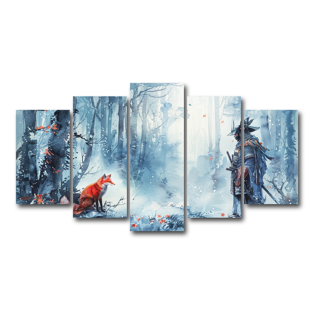 AUTO-MOCKUP WHITE | Japanese Samurai and red fox | 5 Piece | Gallery Wrap Canvas | group=5_normal