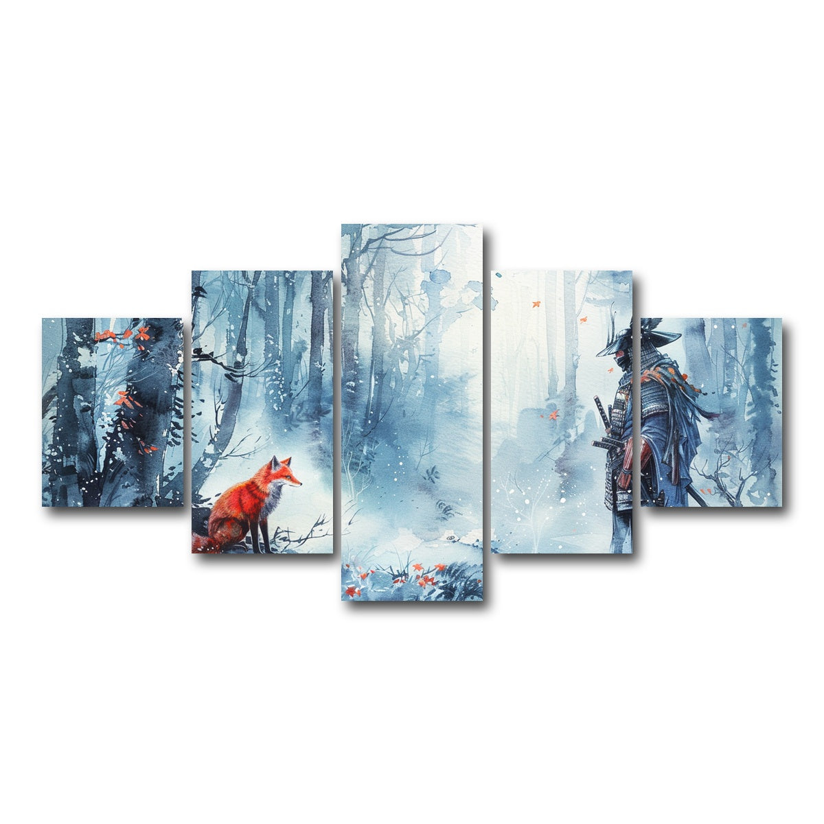 AUTO-MOCKUP WHITE | Japanese Samurai and red fox | 5 Piece | Gallery Wrap Canvas | group=5_short