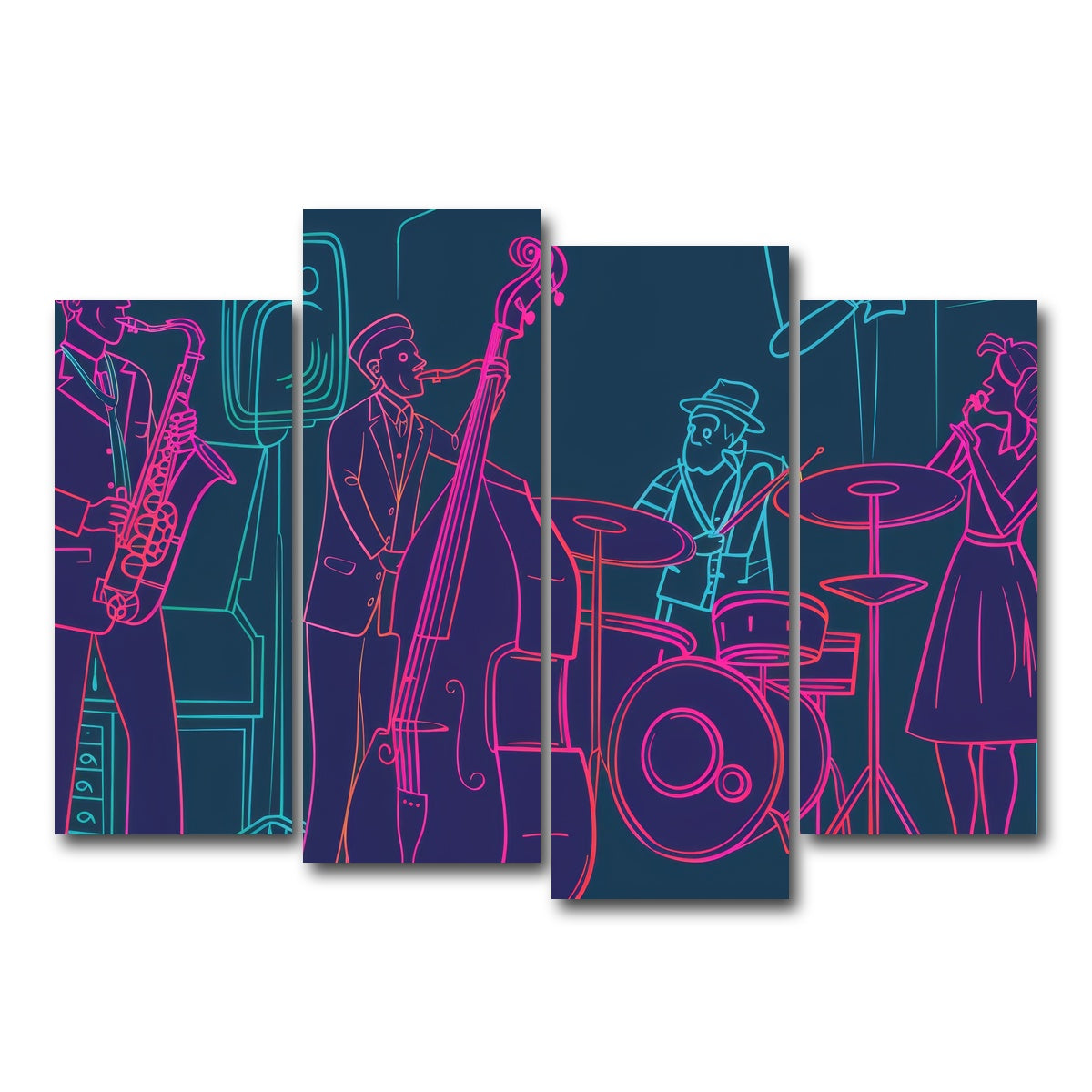AUTO-MOCKUP WHITE | Jazz Band Vibe | 4 Piece | Gallery Wrap Canvas | group=4_normal