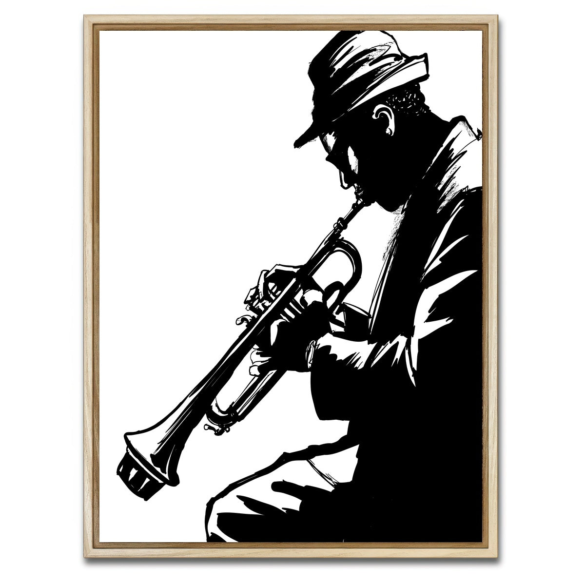 AUTO-MOCKUP WHITE | Jazz trumpet player | 1 Piece | Natural Framed Canvas | group=3x4
