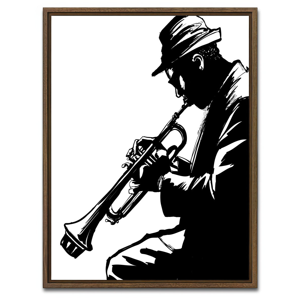 AUTO-MOCKUP WHITE | Jazz trumpet player | 1 Piece | Walnut Framed Canvas | group=3x4