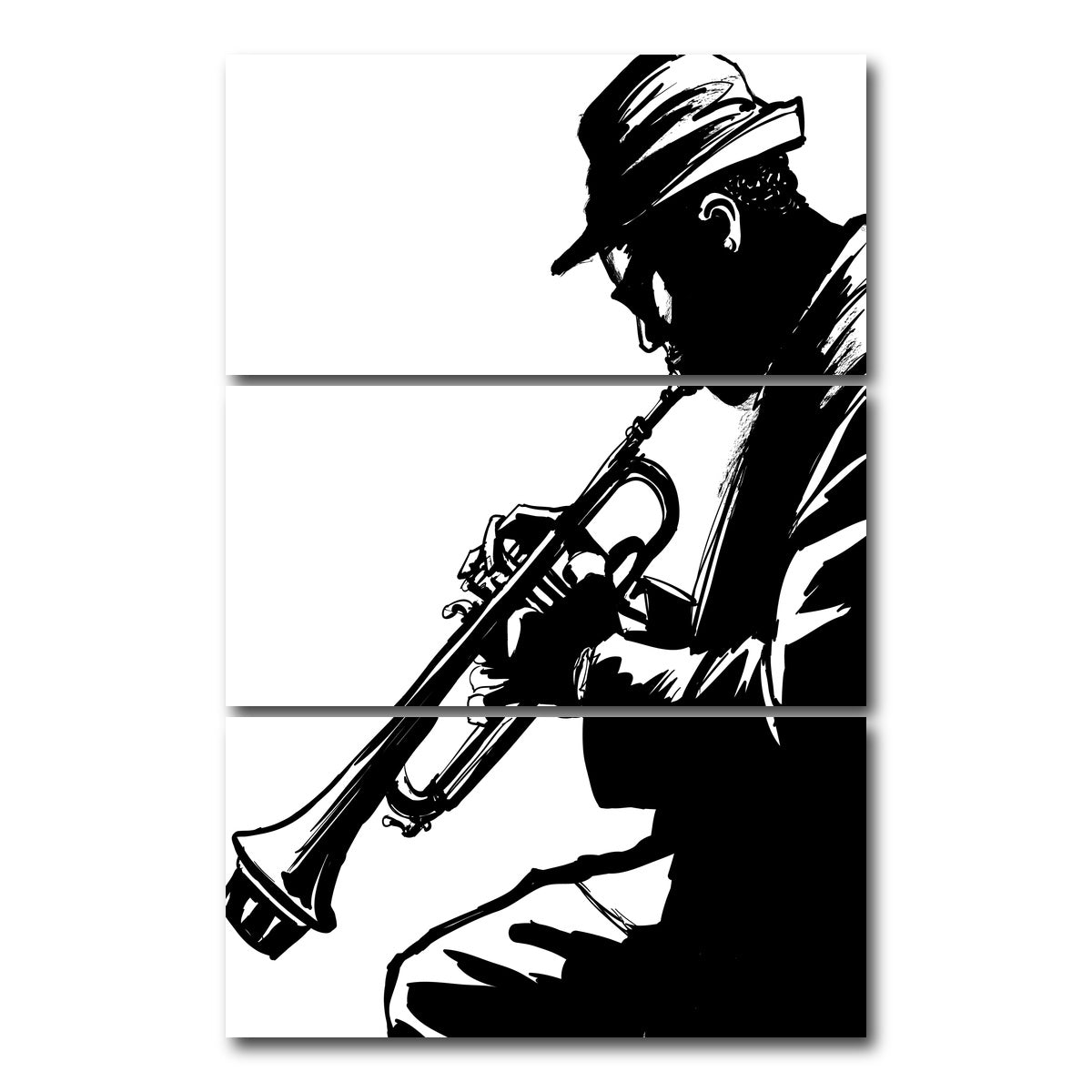 AUTO-MOCKUP WHITE | Jazz trumpet player | 3 Piece | Gallery Wrap Canvas | group=12x24_stacked