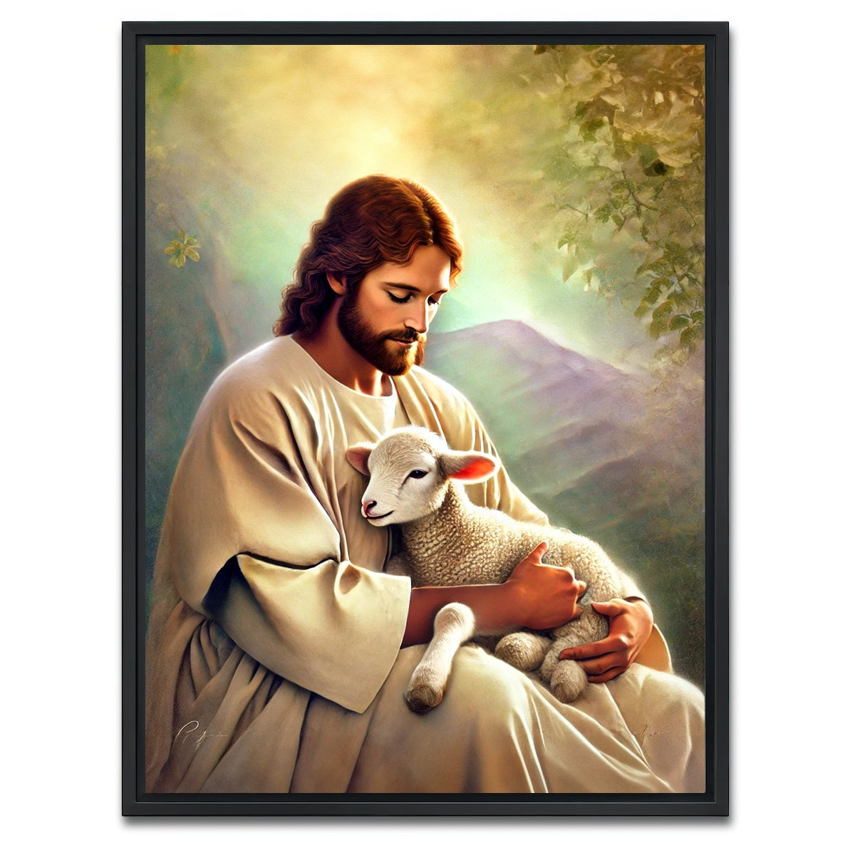 AUTO-MOCKUP WHITE | Jesus Holding Lamb | 1 Piece | Black Framed Canvas | group=3x4