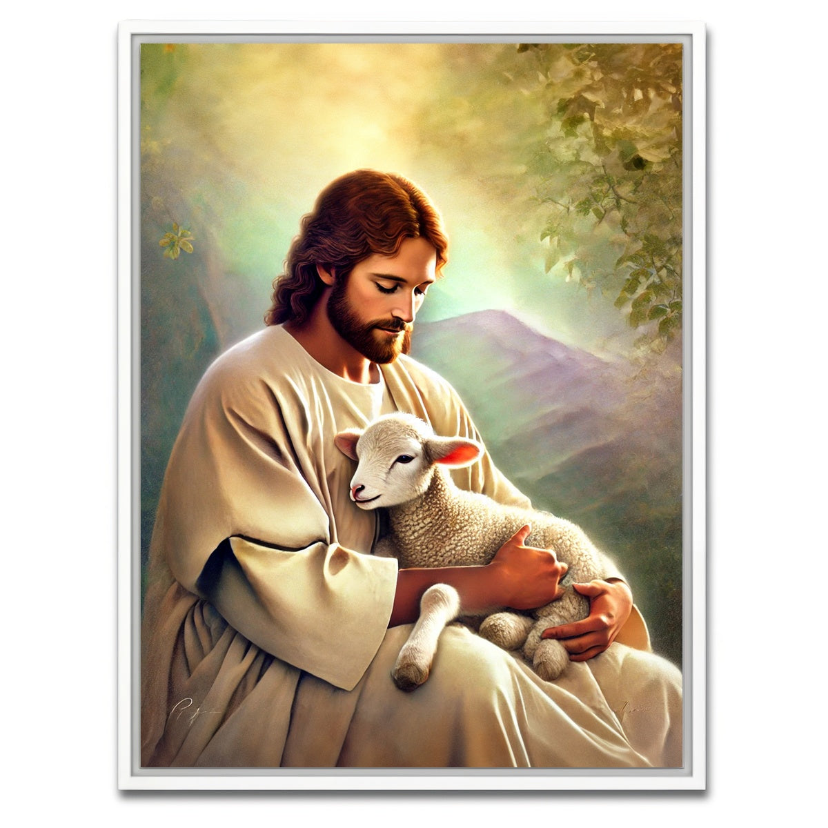AUTO-MOCKUP WHITE | Jesus Holding Lamb | 1 Piece | White Framed Canvas | group=3x4