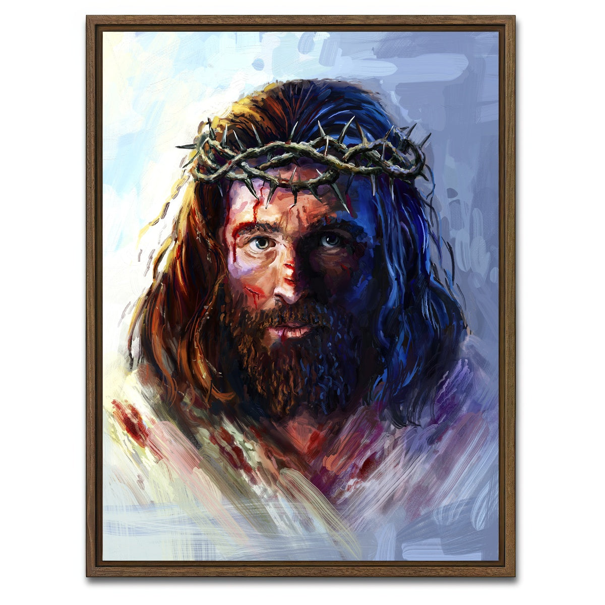 AUTO-MOCKUP WHITE | Jesus With Crown of Thorns | 1 Piece | Walnut Framed Canvas | group=3x4