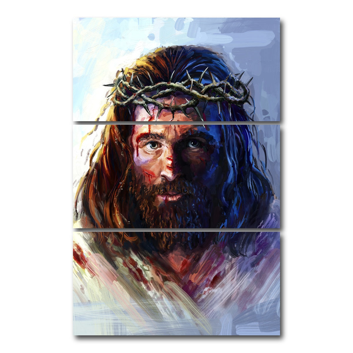 AUTO-MOCKUP WHITE | Jesus With Crown of Thorns | 3 Piece | Gallery Wrap Canvas | group=12x24_stacked