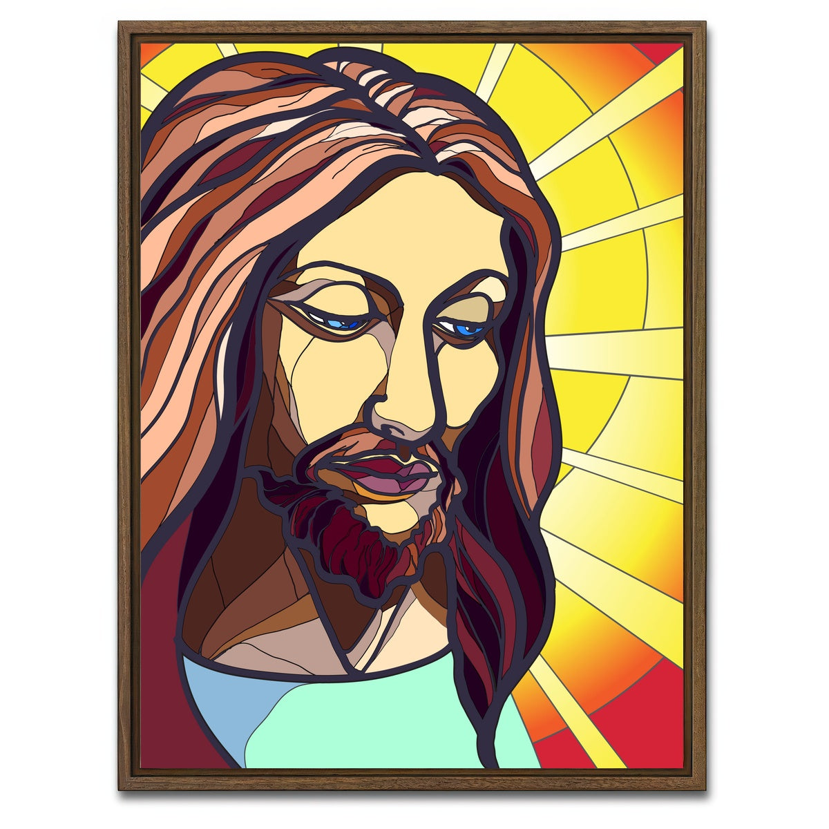 AUTO-MOCKUP WHITE | Jesus in stained glass | 1 Piece | Walnut Framed Canvas | group=3x4