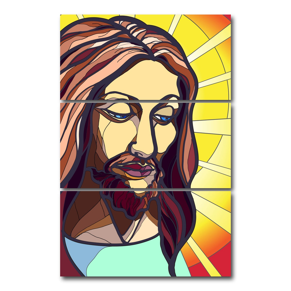 AUTO-MOCKUP WHITE | Jesus in stained glass | 3 Piece | Gallery Wrap Canvas | group=12x24_stacked
