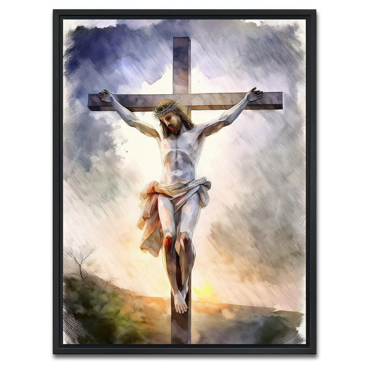 AUTO-MOCKUP WHITE | Jesus on Cross | 1 Piece | Black Framed Canvas | group=3x4
