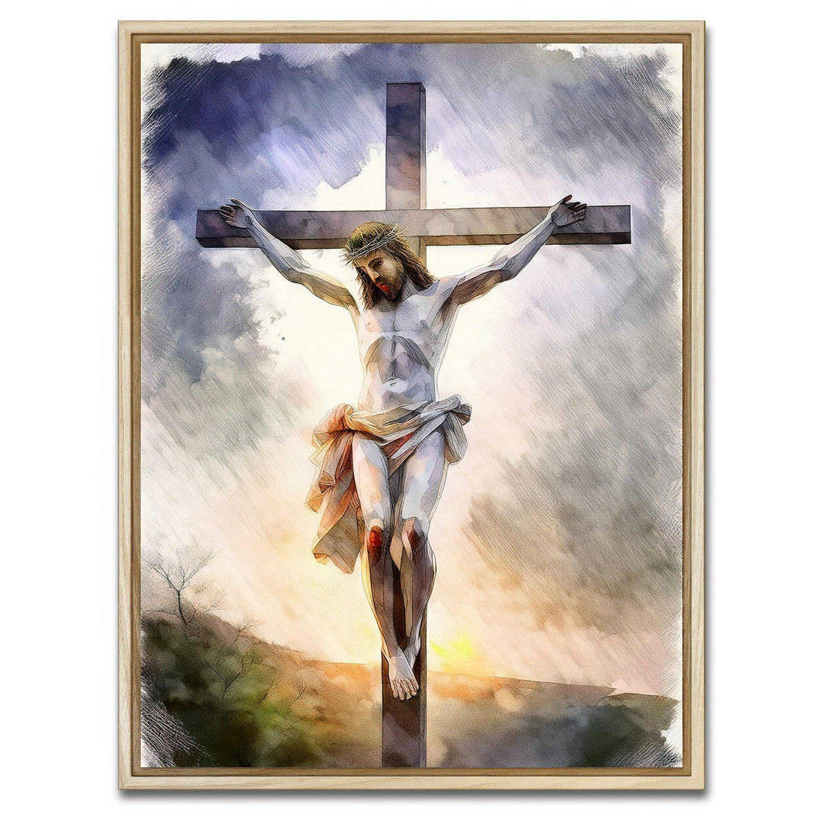 AUTO-MOCKUP WHITE | Jesus on Cross | 1 Piece | Natural Framed Canvas | group=3x4