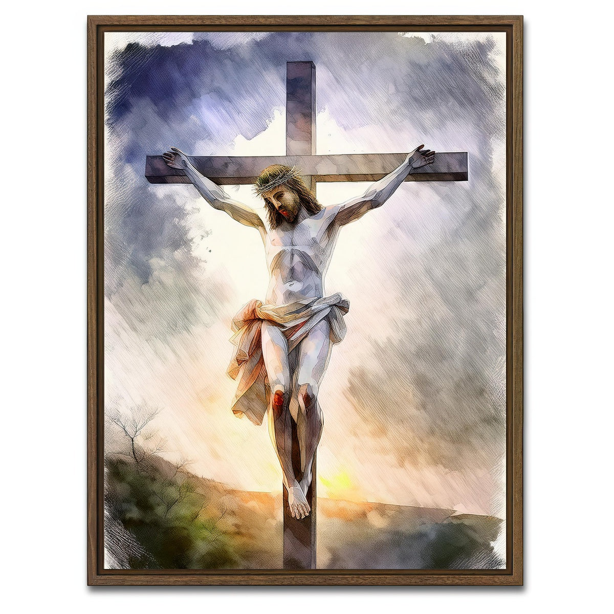 AUTO-MOCKUP WHITE | Jesus on Cross | 1 Piece | Walnut Framed Canvas | group=3x4