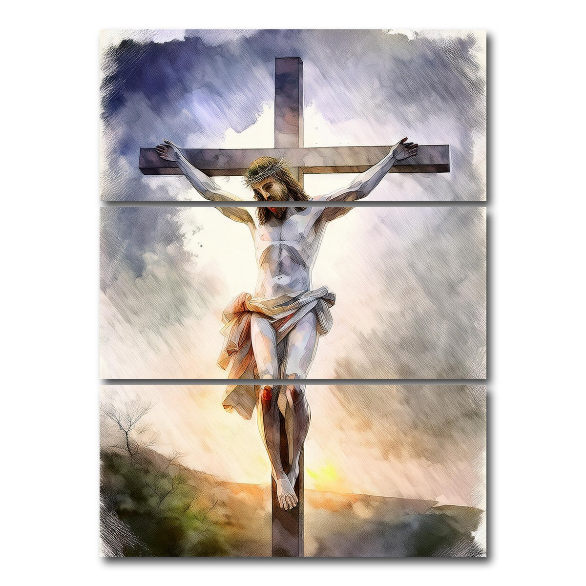 AUTO-MOCKUP WHITE | Jesus on Cross | 3 Piece | Gallery Wrap Canvas | group=8x18_stacked