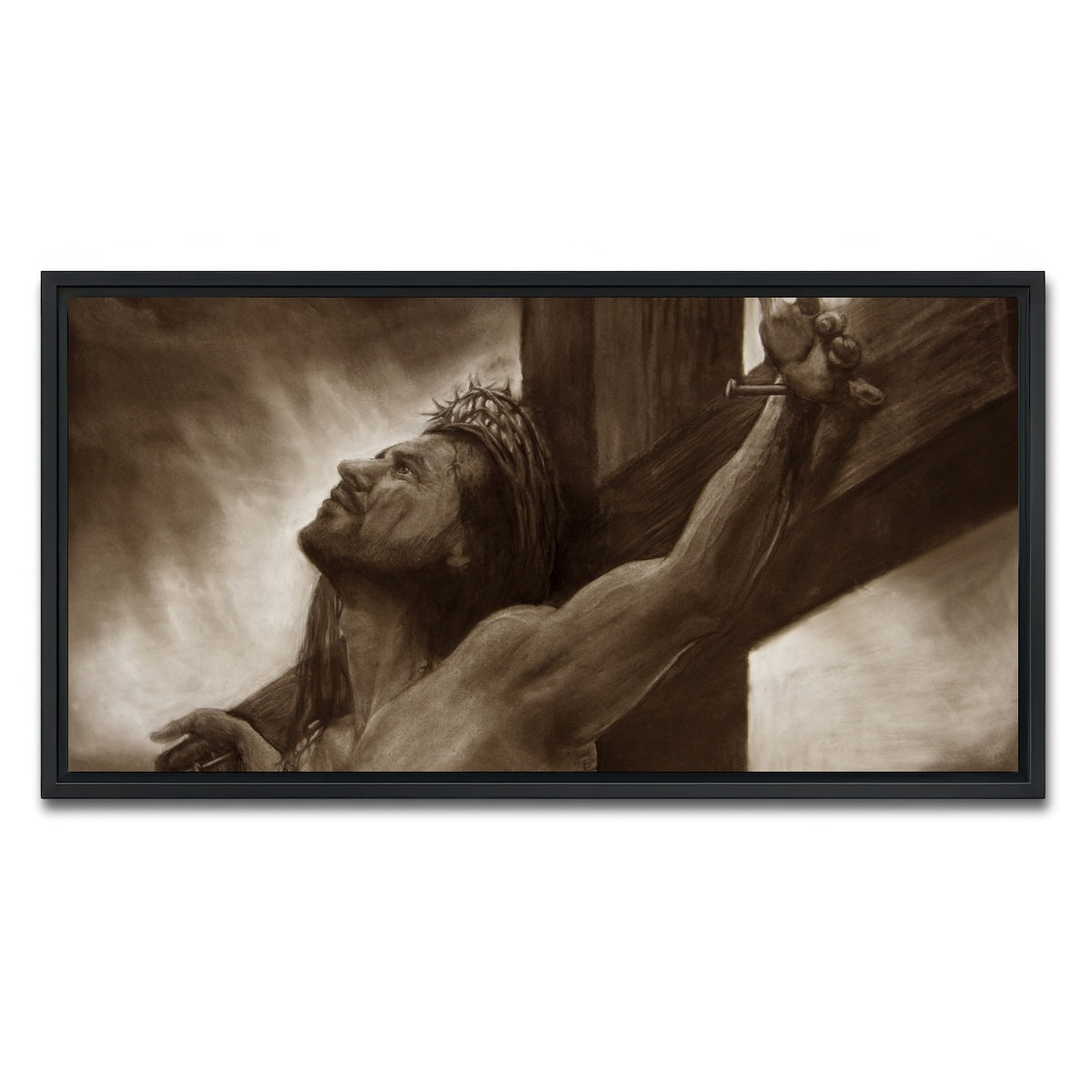 AUTO-MOCKUP WHITE | Jesus on the cross | 1 Piece | Black Framed Canvas | group=2x1