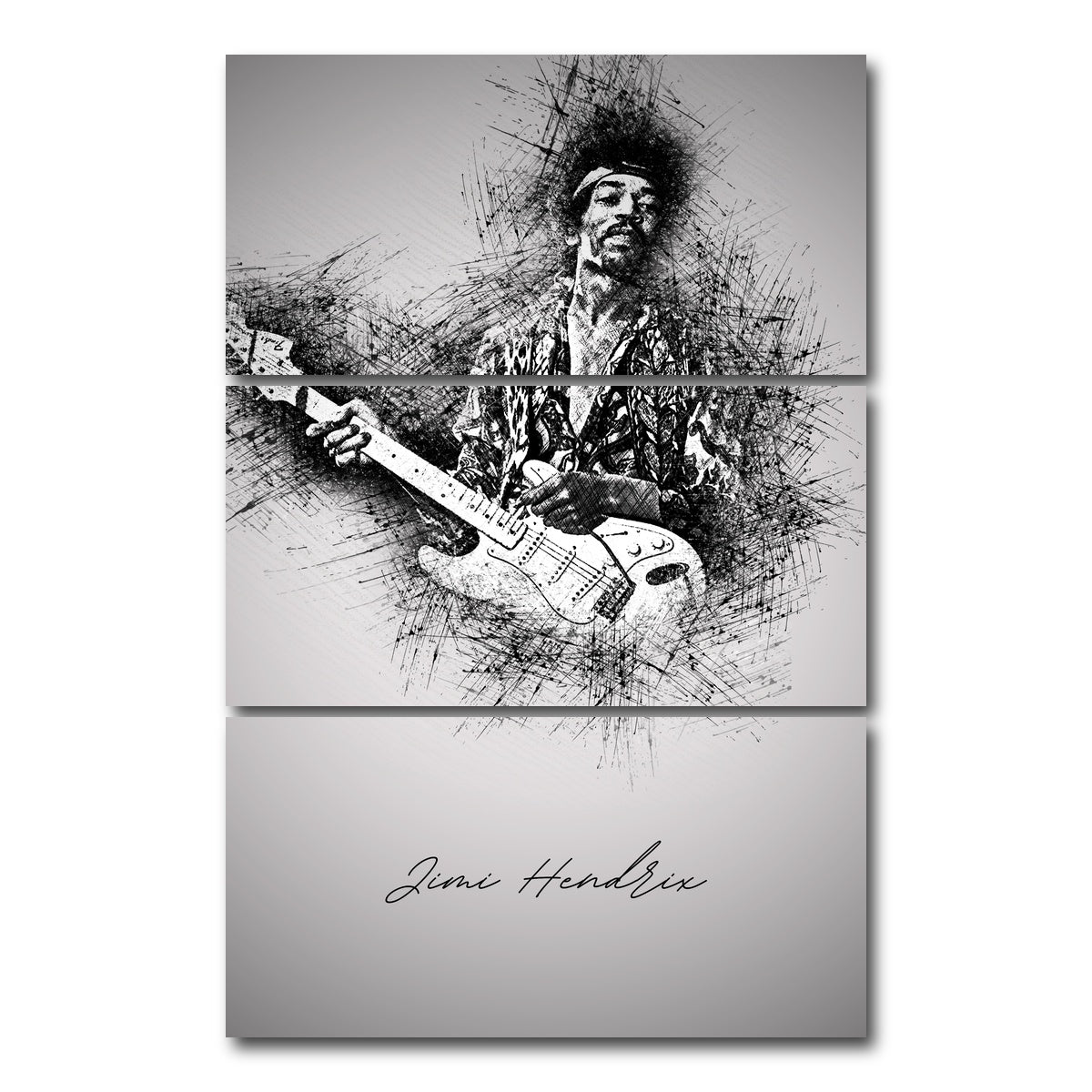 AUTO-MOCKUP WHITE | Jimi Hendrix Guitar | 3 Piece | Gallery Wrap Canvas | group=12x24_stacked