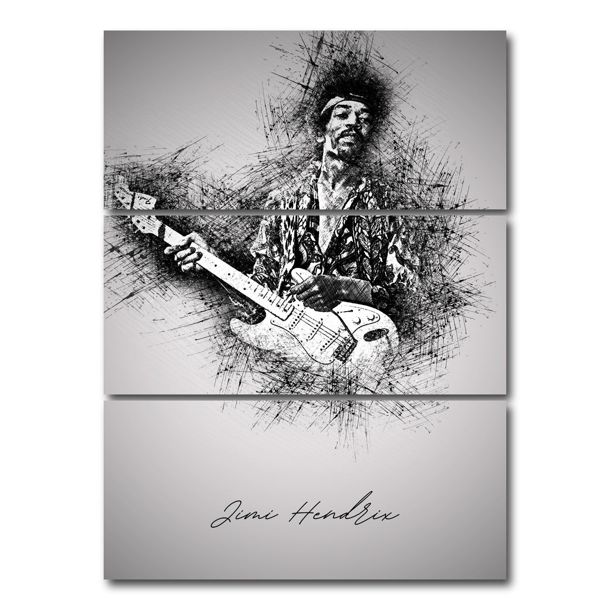 AUTO-MOCKUP WHITE | Jimi Hendrix Guitar | 3 Piece | Gallery Wrap Canvas | group=8x18_stacked
