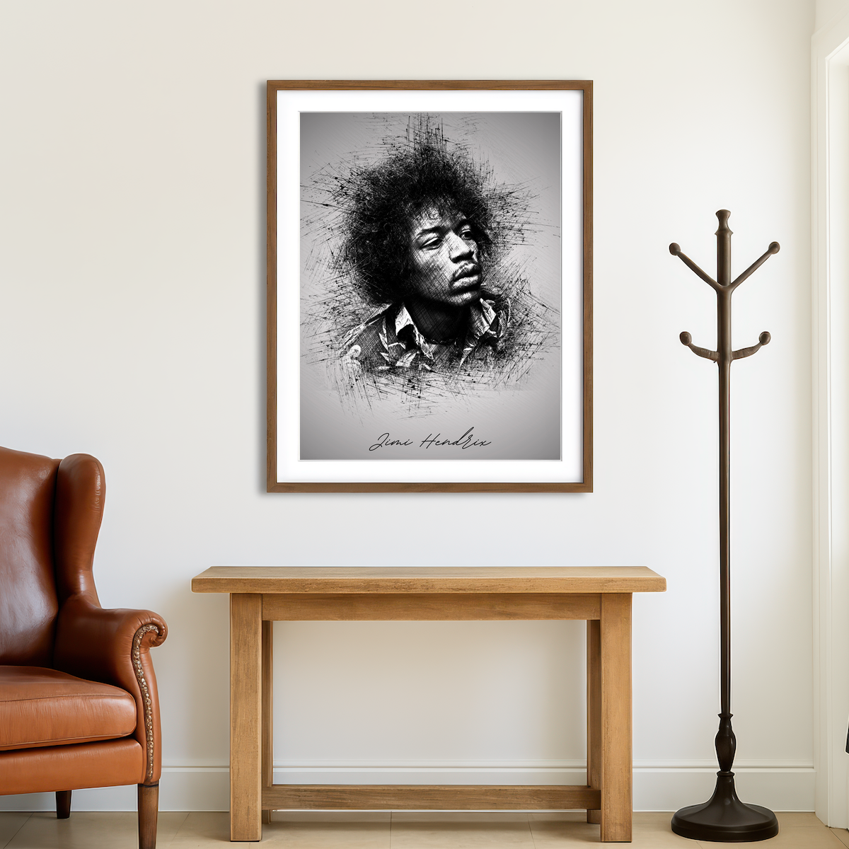 AUTO-MOCKUP ROOM | Jimi Hendrix Sketch Wall Art