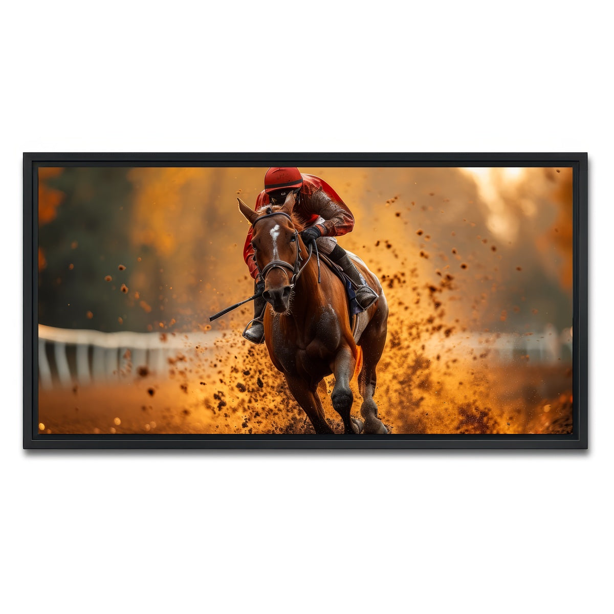AUTO-MOCKUP WHITE | Jockey on horse racing | 1 Piece | Black Framed Canvas | group=2x1