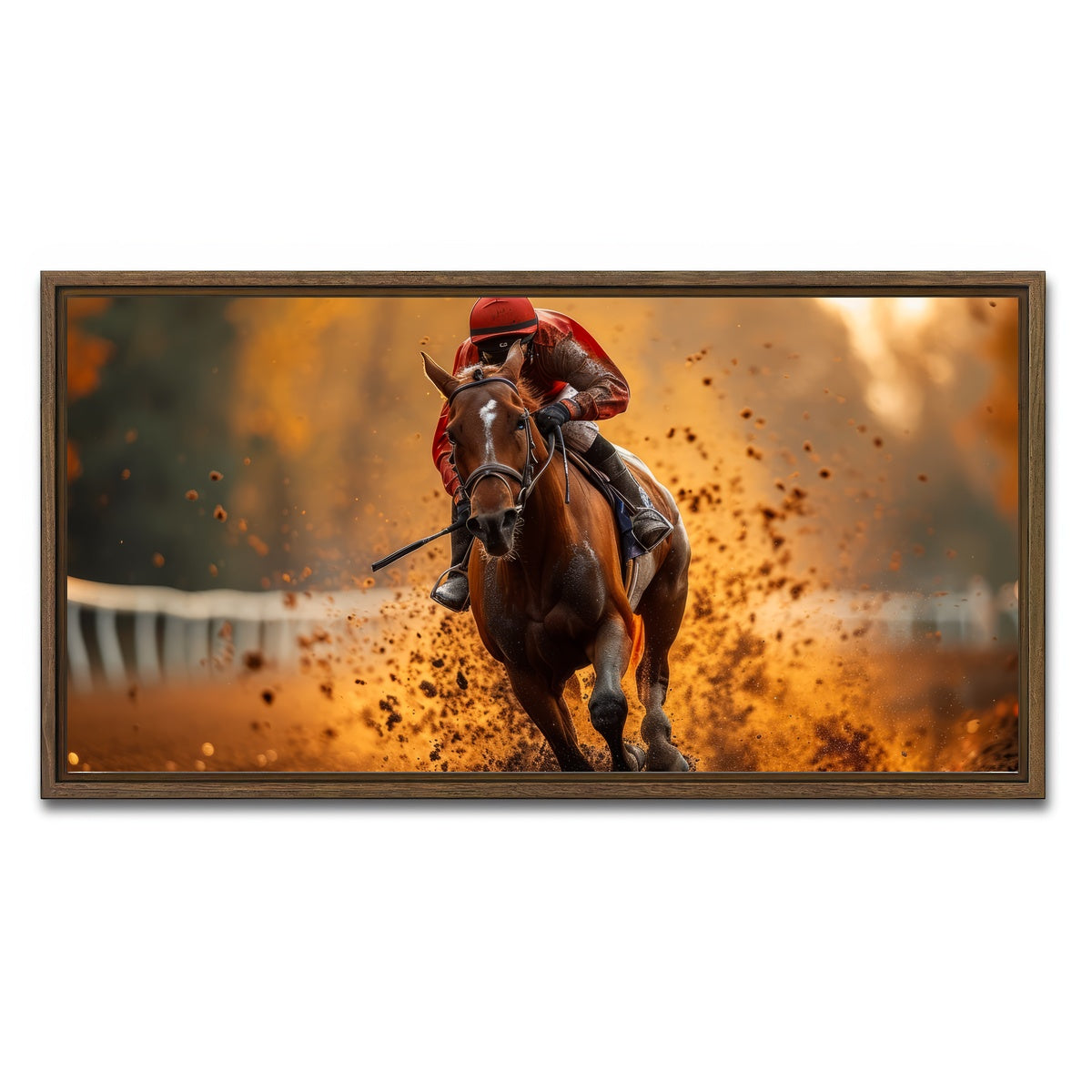 AUTO-MOCKUP WHITE | Jockey on horse racing | 1 Piece | Walnut Framed Canvas | group=2x1