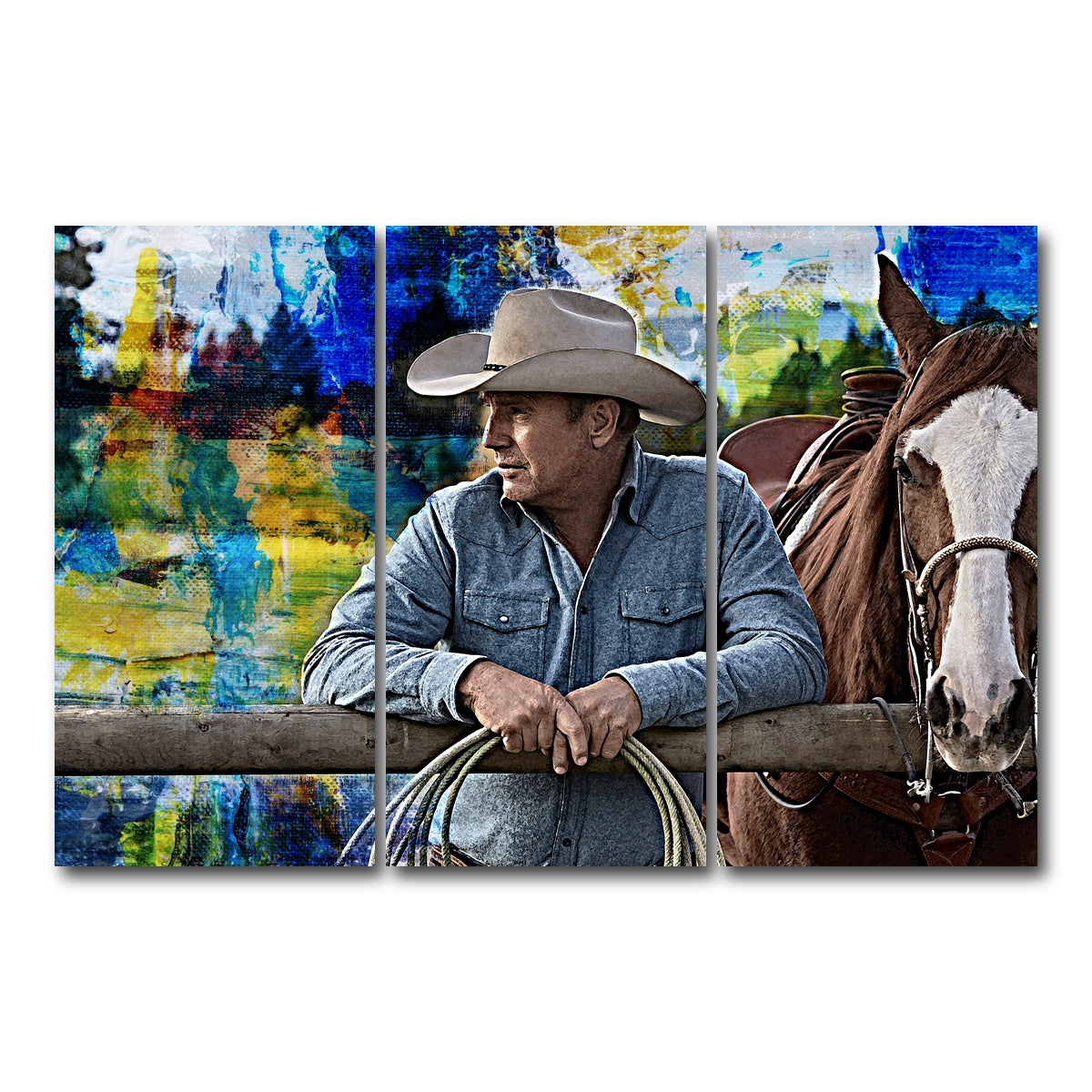 AUTO-MOCKUP WHITE | John Dutton & Horse | 3 Piece | Gallery Wrap Canvas | group=12x24