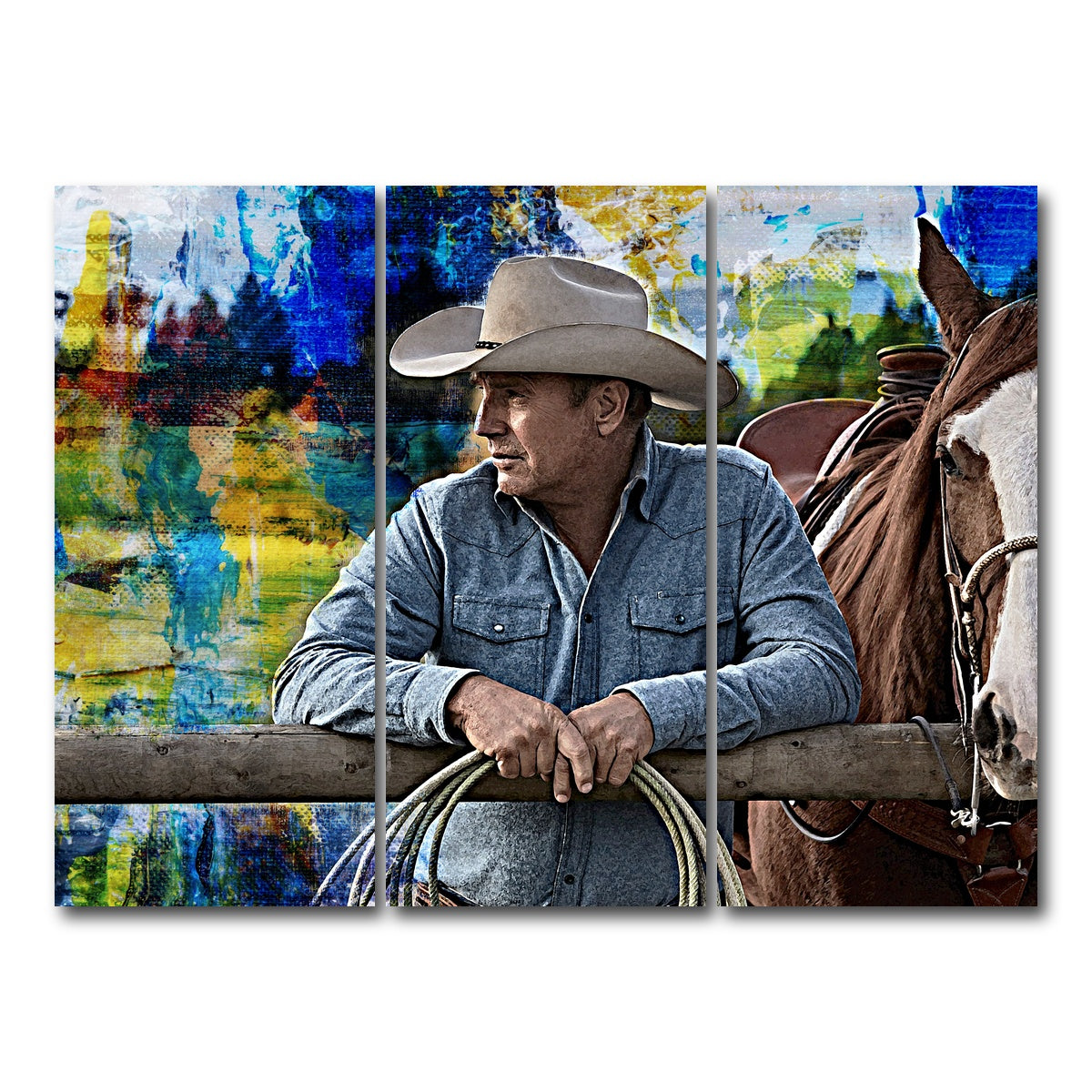 AUTO-MOCKUP WHITE | John Dutton & Horse | 3 Piece | Gallery Wrap Canvas | group=8x18