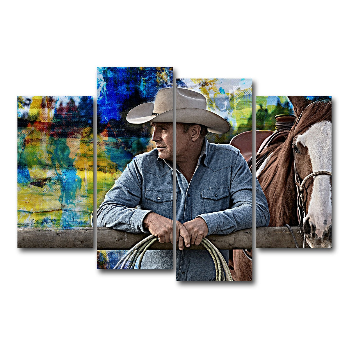 AUTO-MOCKUP WHITE | John Dutton & Horse | 4 Piece | Gallery Wrap Canvas | group=4_short