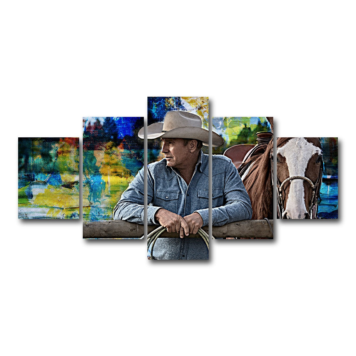 AUTO-MOCKUP WHITE | John Dutton & Horse | 5 Piece | Gallery Wrap Canvas | group=5_short