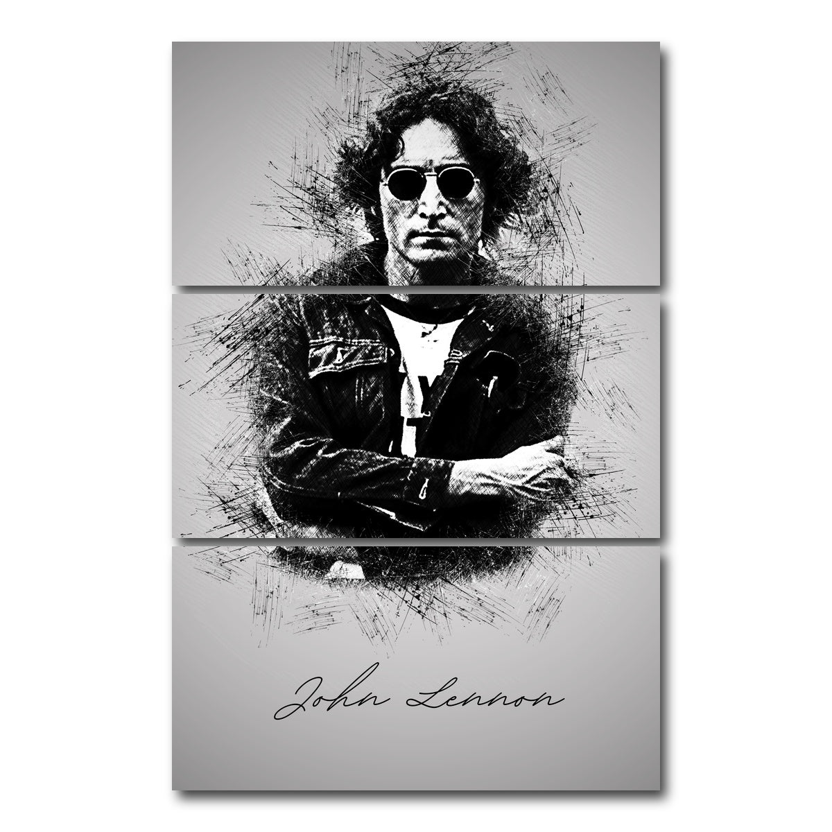 AUTO-MOCKUP WHITE | John Lennon Sketch | 3 Piece | Gallery Wrap Canvas | group=12x24_stacked