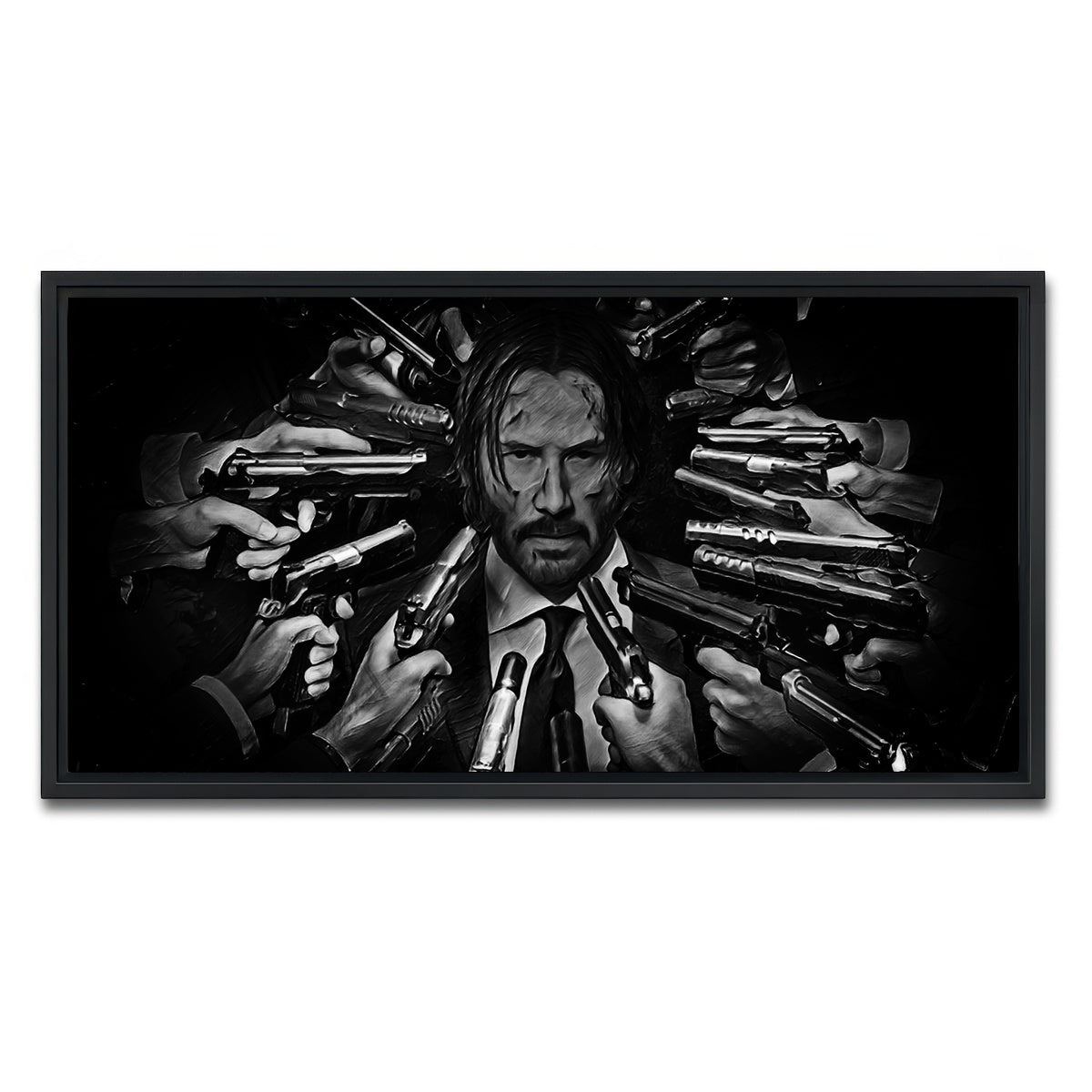 AUTO-MOCKUP WHITE | John Wick Grayscale | 1 Piece | Black Framed Canvas | group=2x1