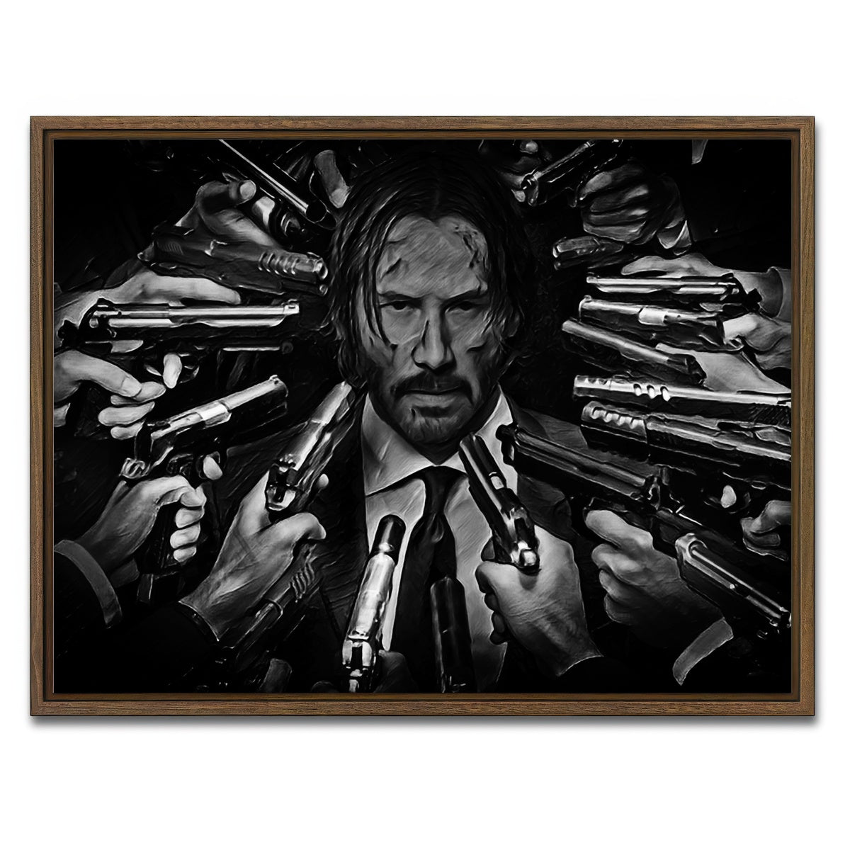 AUTO-MOCKUP WHITE | John Wick Grayscale | 1 Piece | Walnut Framed Canvas | group=4x3